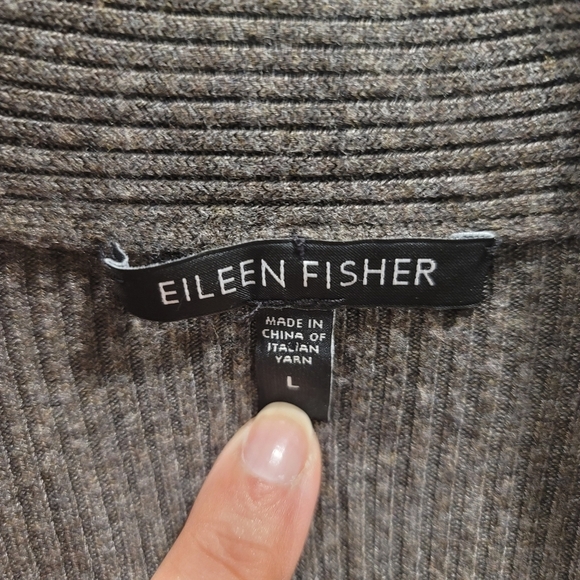 Eileen Fisher Brown Cardigan Italian Yarn Ribbed Texture - L - Picture 7 of 9